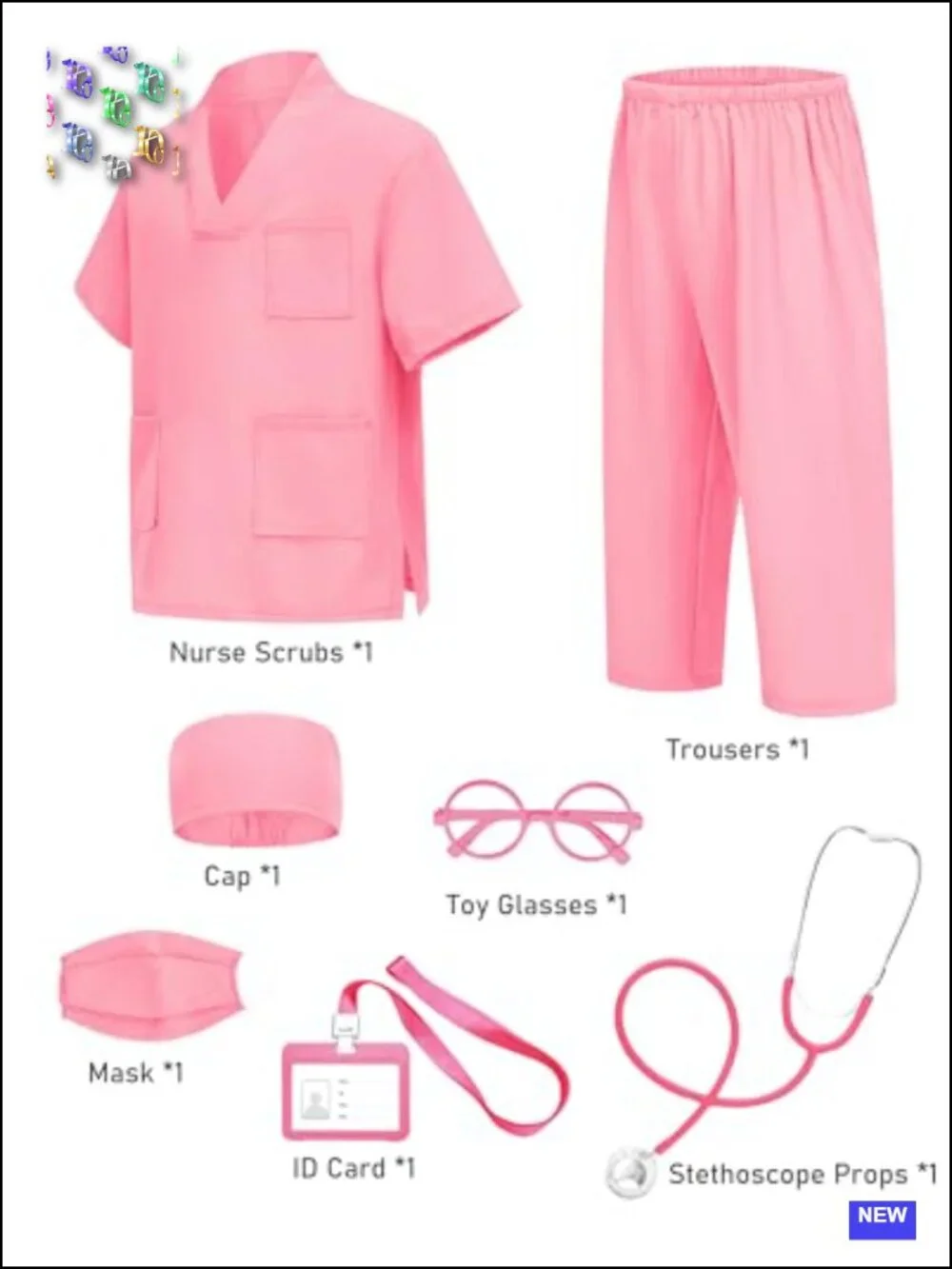 Kids Doctor Scrubs Costume Set 7 Pieces with Real Stethoscope Top & Pants